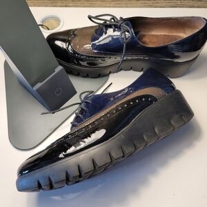 Wondersfly Patent Leather Lace-up Brogues Wedge Oxfords  - Sz 40 EU